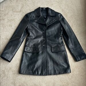 Women’s Banana Republic Genuine Black Leather Overcoat Coat size Small